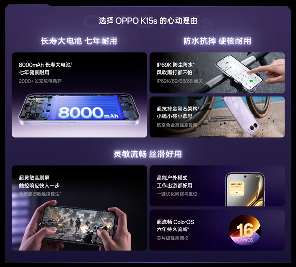 1399元起!OPPO K15s/K15x开售:最高8000mAh大电池、IP69K防尘防水 1399元起!OPPO K15s/K15x开售:最高8000mAh大电池、IP69K防尘防水