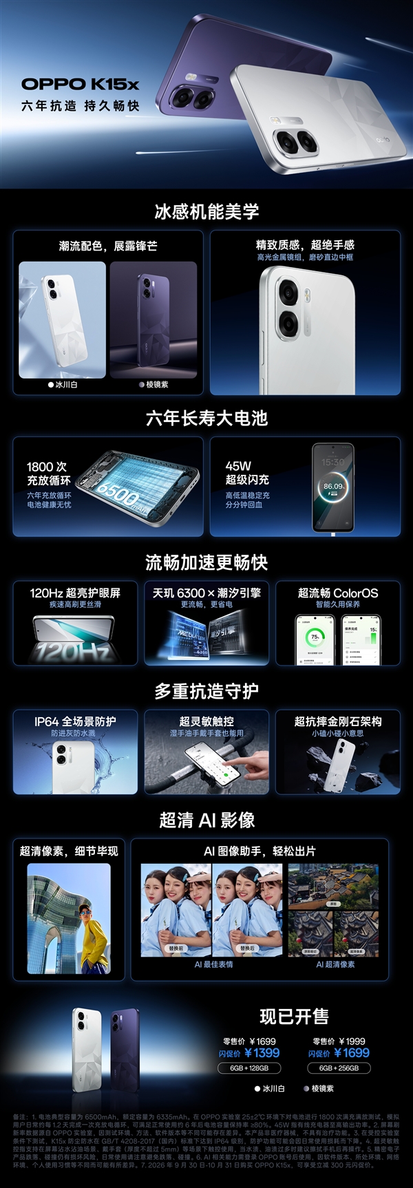 1399元起!OPPO K15s/K15x开售:最高8000mAh大电池、IP69K防尘防水 1399元起!OPPO K15s/K15x开售:最高8000mAh大电池、IP69K防尘防水